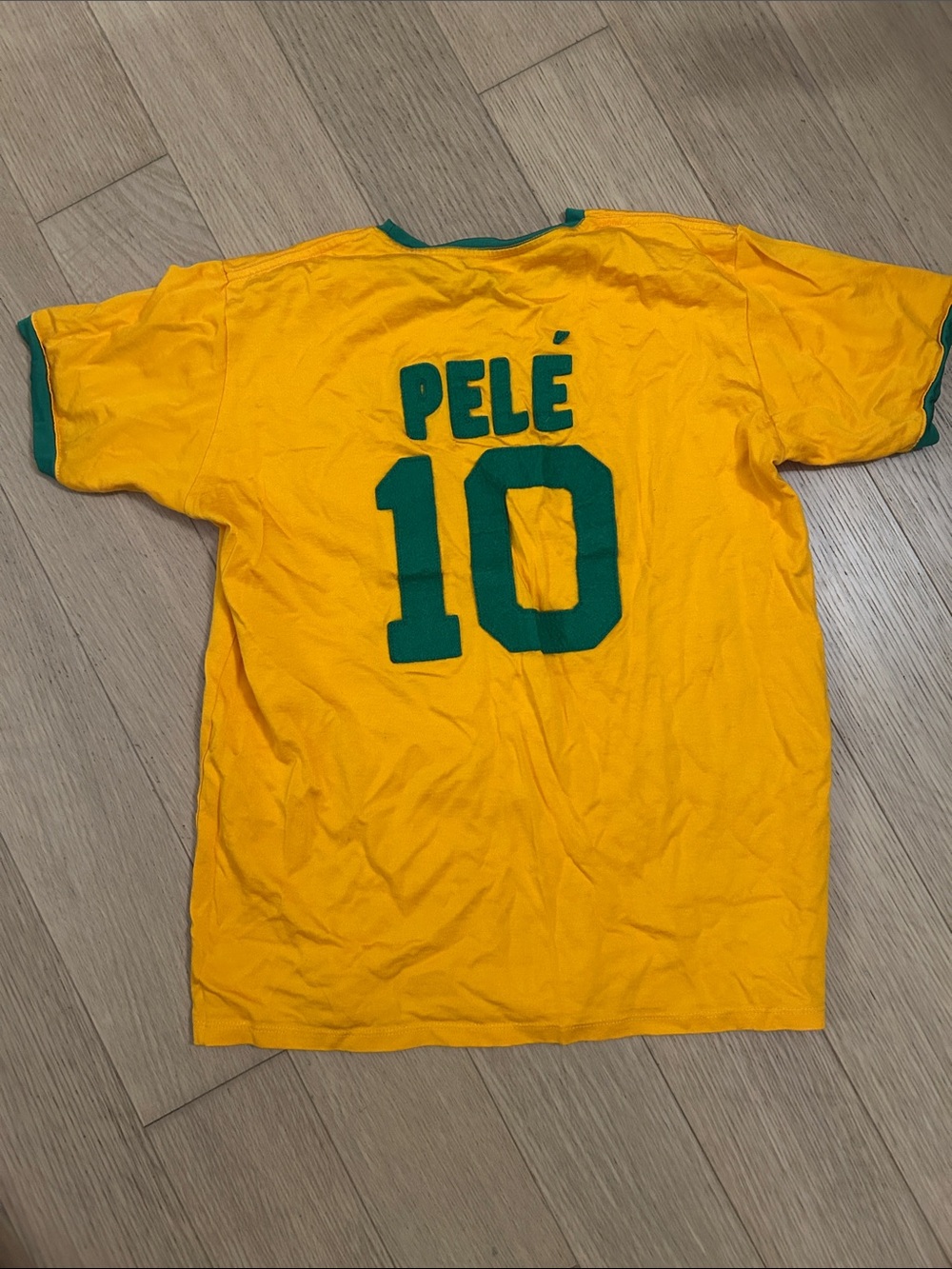 Pelé #10 Yellow Soccer Tee with Green Trim